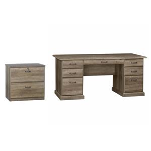 Pemberly Row Set of 2 Lateral Filing Cabinet & Executive Desk in Rustic Oak