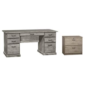 Pemberly Row Set of 2 Lateral Filing Cabinet & Executive Desk in Gray Oak