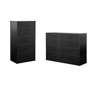 Pemberly Row Set of 2 5-Drawer & 8-Drawer Dressers in Black