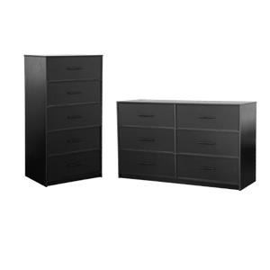 Pemberly Row Set of 2 5-Drawer & 6-Drawer Dressers in Black