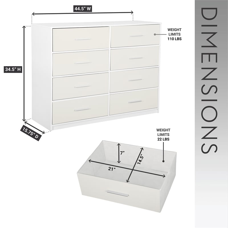 Pemberly Row Set of 2 5-Drawer & 8-Drawer Dressers in White
