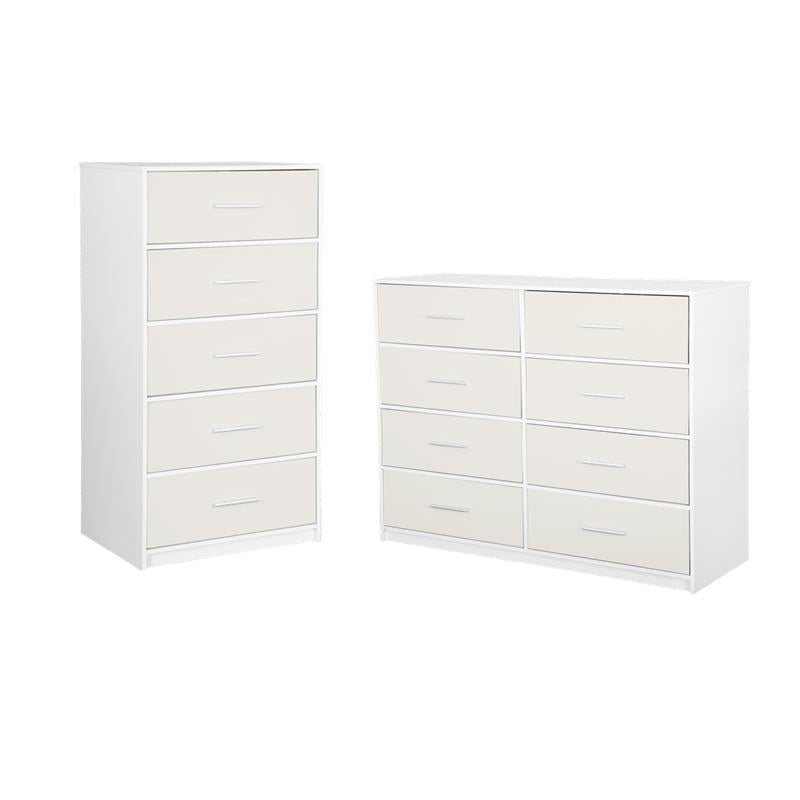 Pemberly Row Set of 2 5-Drawer & 8-Drawer Dressers in White