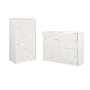 Pemberly Row Set of 2 5-Drawer & 8-Drawer Dressers in White