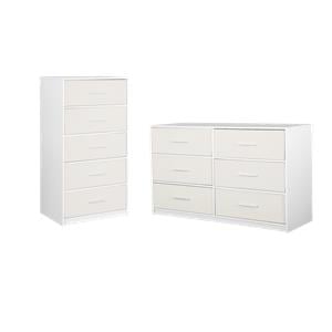 Pemberly Row Set of 2 5-Drawer & 6-Drawer Dressers in White