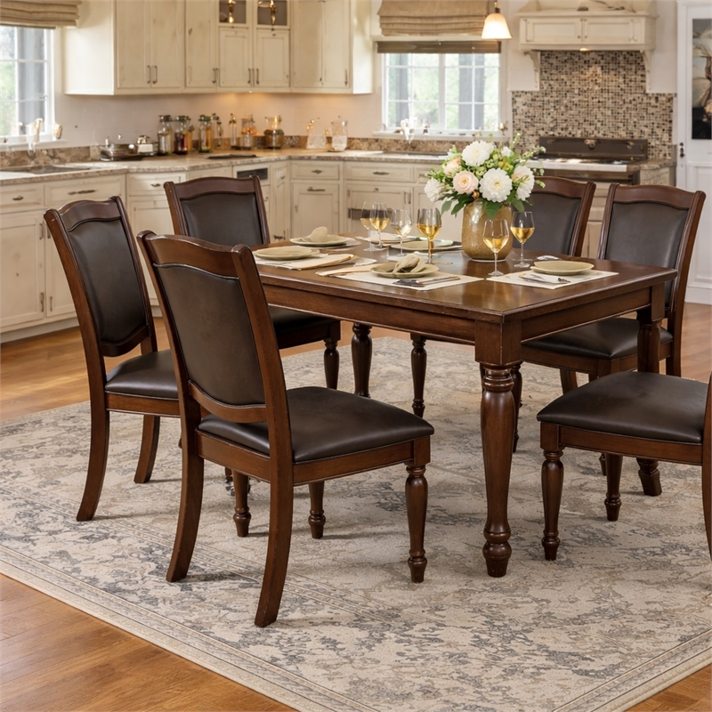 Pemberly Row Traditional Wood Dining Side Chair in Brown Cherry (Set of 6)