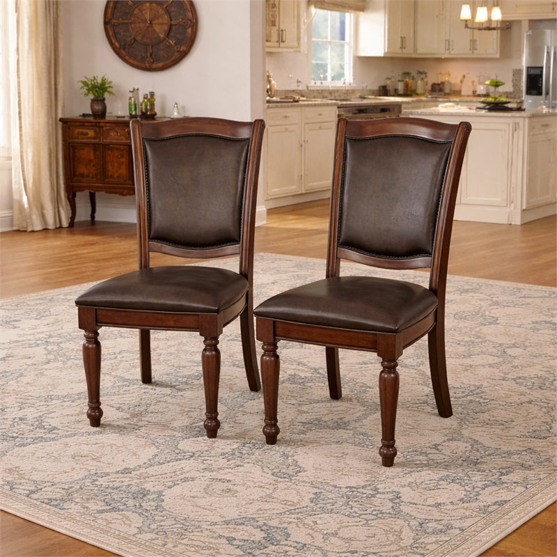 Pemberly Row Traditional Wood Dining Side Chair in Brown Cherry (Set of 6)