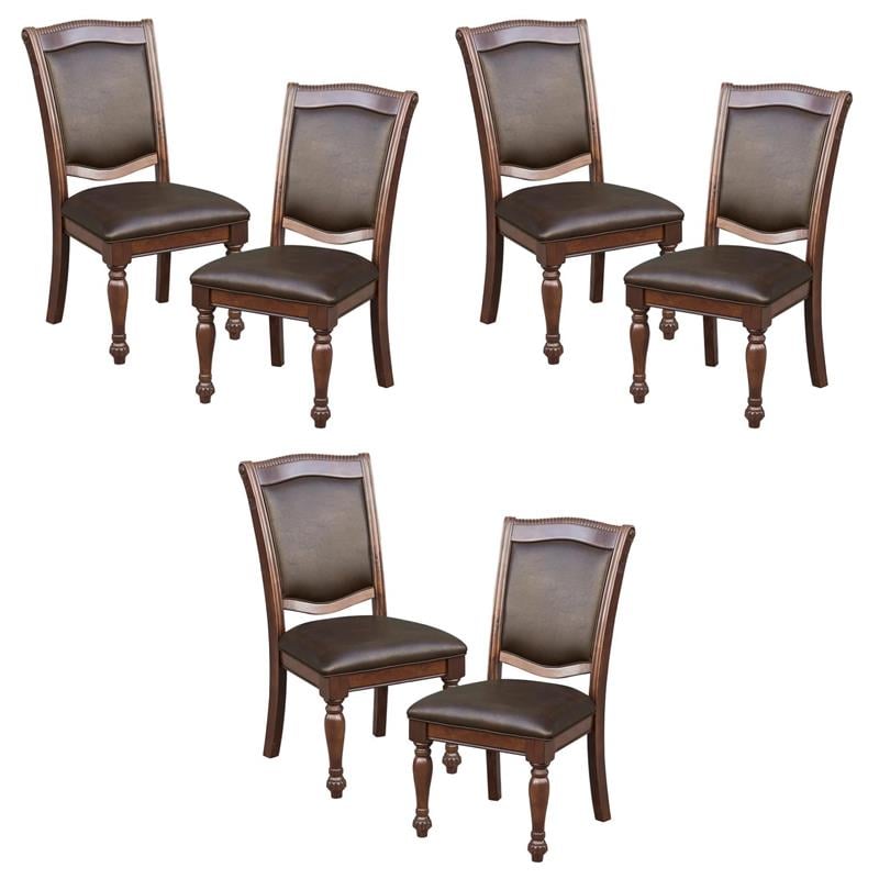 Pemberly Row Traditional Wood Dining Side Chair in Brown Cherry (Set of 6)
