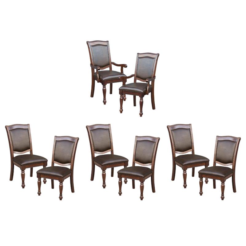 Pemberly Row Wood Dining Side & Arm Chairs in Brown Cherry (Set of 8)