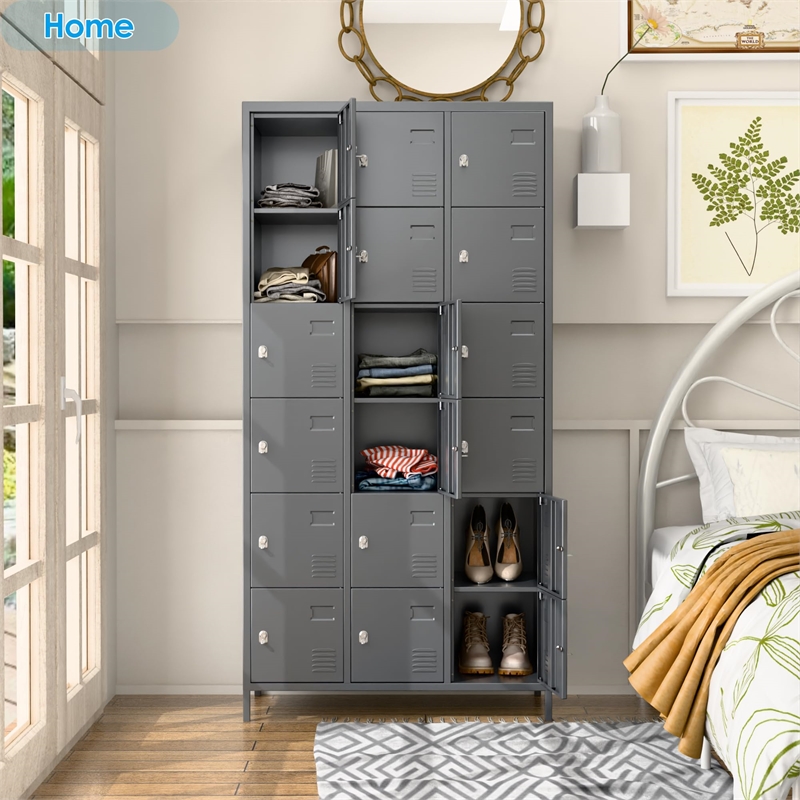 Pemberly Row Metal Locker with 18 Doors for School & Employees in Dark Gray