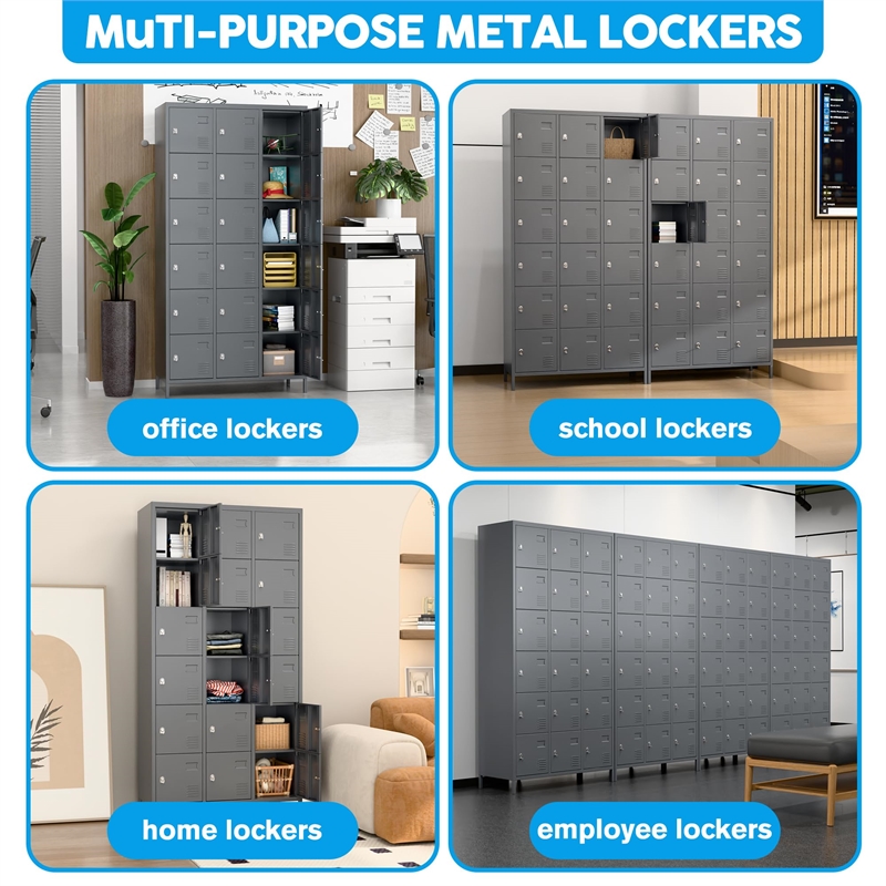Pemberly Row Metal Locker with 18 Doors for School & Employees in Dark Gray