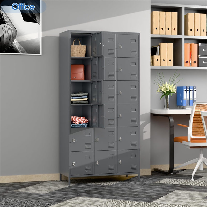 Pemberly Row Metal Locker with 18 Doors for School & Employees in Dark Gray