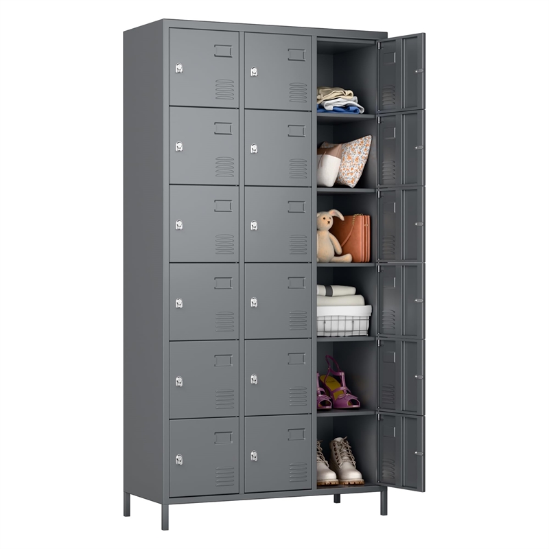 Pemberly Row Metal Locker with 18 Doors for School & Employees in Dark Gray