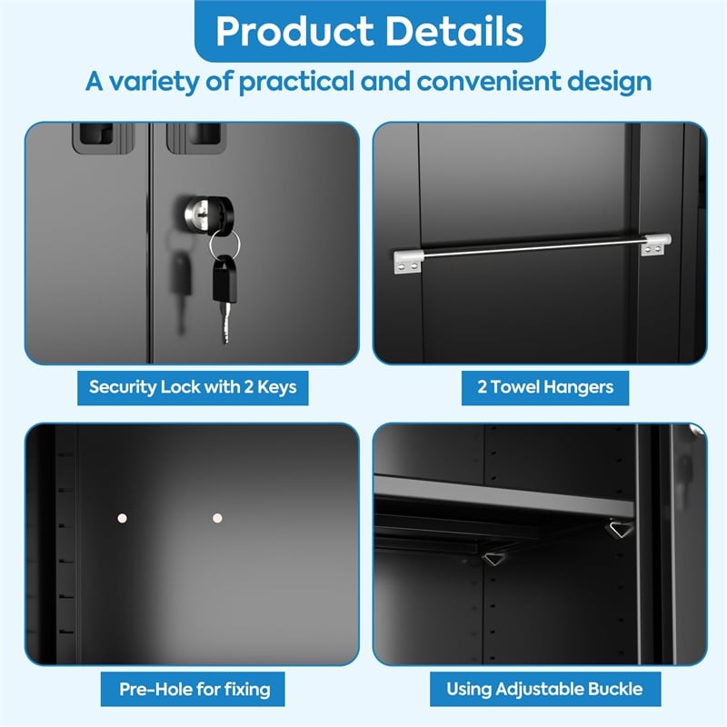 Pemberly Row Metal Broom Closet Storage Cabinet in Black