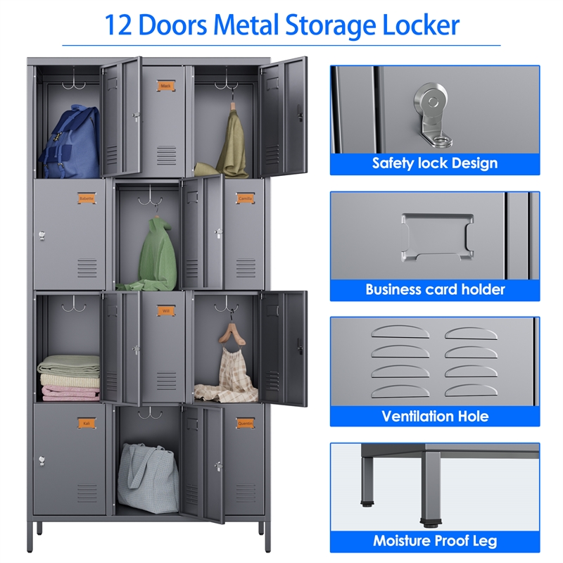 Pemberly Row Metal 12 Door lockers for Multi-purpose Use in Dark Grey