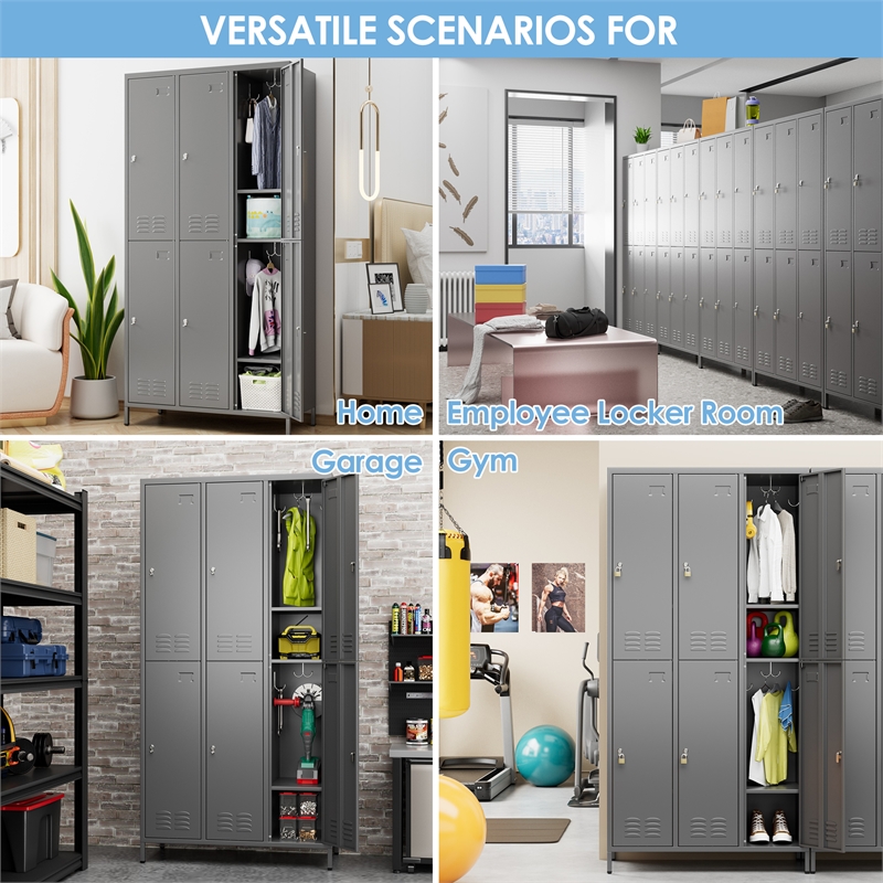 Pemberly Row Metal 6 Door Lockers for Multi-purpose Use in Dark Gray