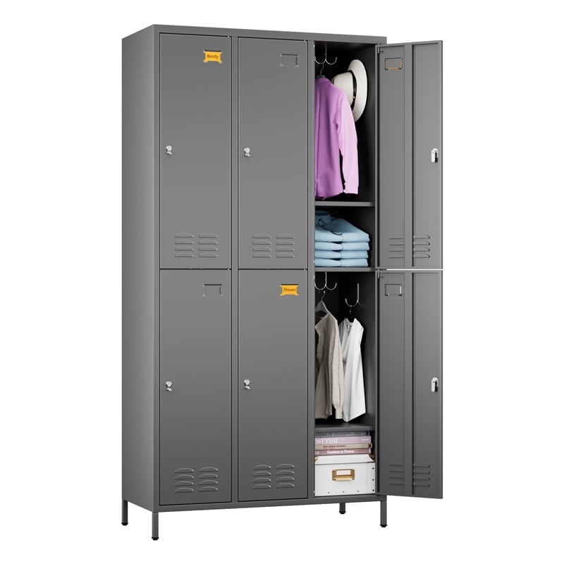 Pemberly Row Metal 6 Door Lockers for Multi-purpose Use in Dark Gray