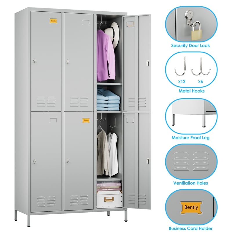Pemberly Row Metal 6 Door Lockers for Multi-purpose Use in Light Gray