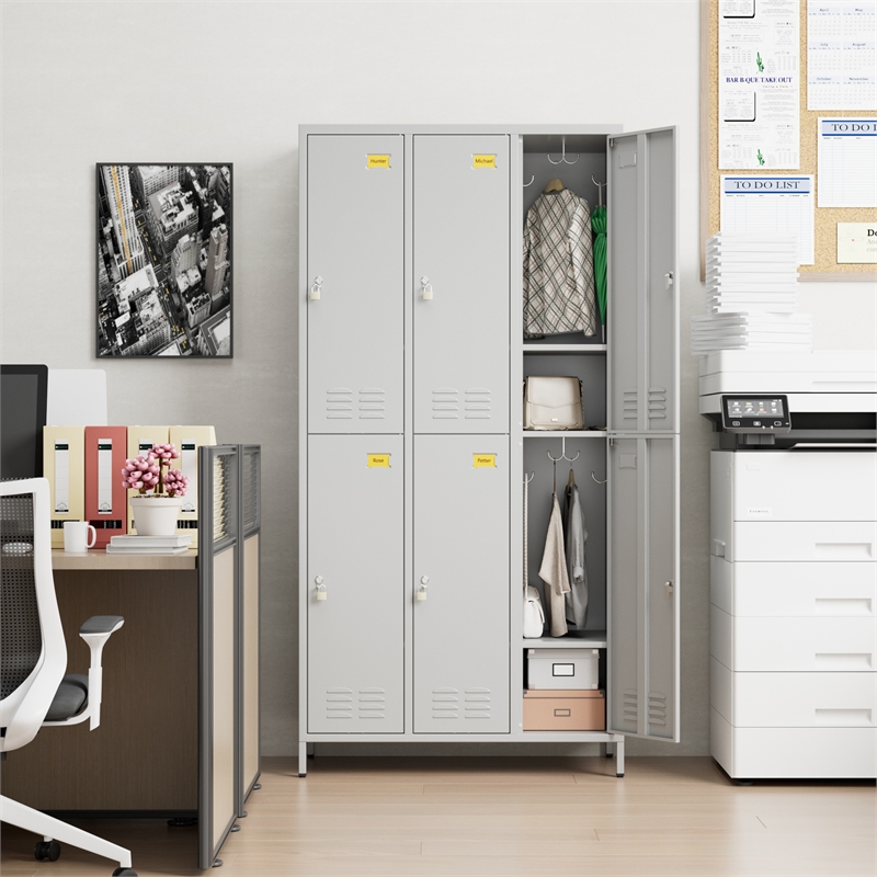Pemberly Row Metal 6 Door Lockers for Multi-purpose Use in Light Gray