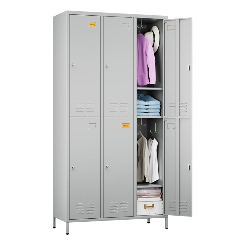 Pemberly Row Metal 6 Door Lockers for Multi-purpose Use in Light Gray
