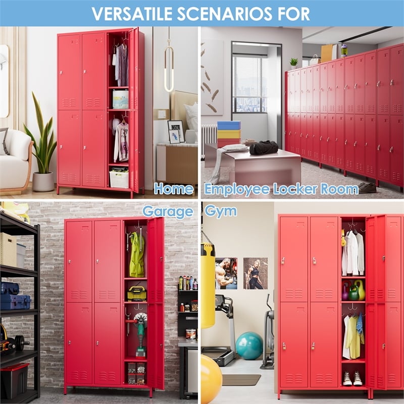 Pemberly Row Metal 6 Door Lockers for Multi-purpose Use in Red