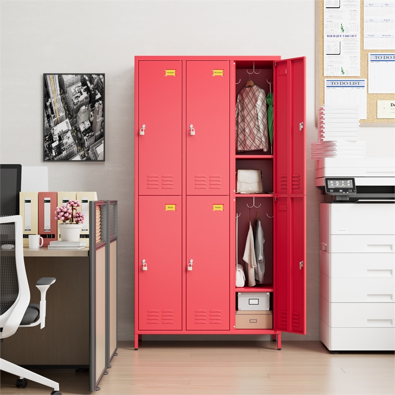 Pemberly Row Metal 6 Door Lockers for Multi-purpose Use in Red