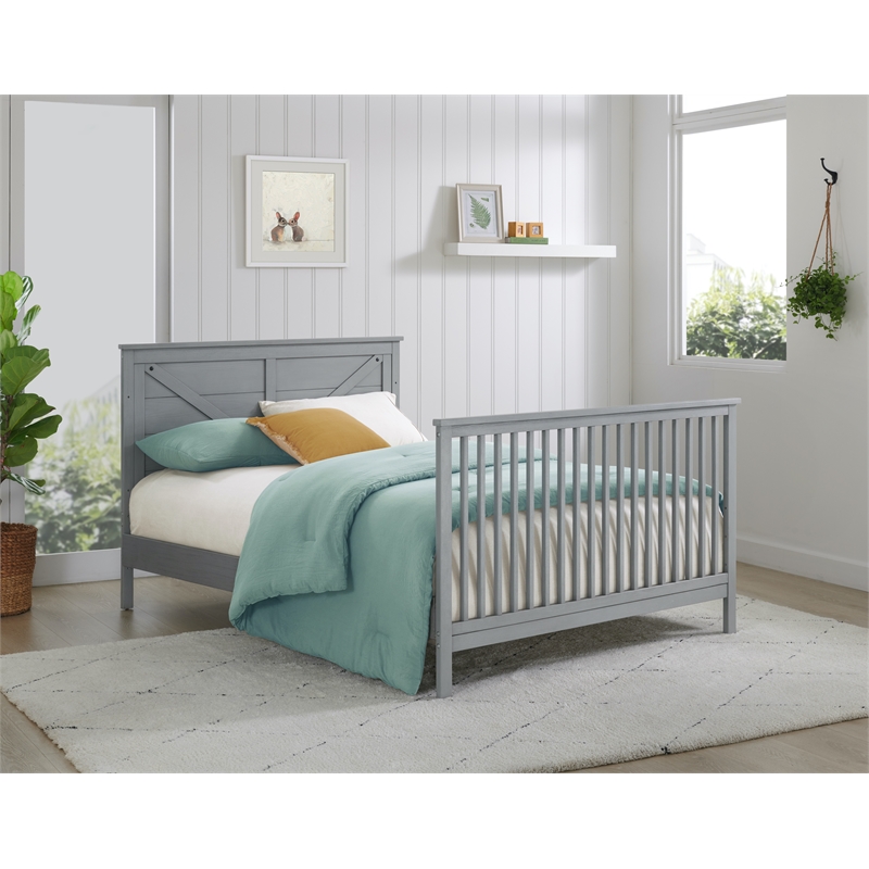 Pemberly Row Modern Farmhouse Wood Conversion Kit in Gray Finish