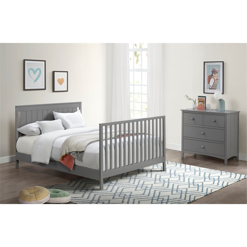 Pemberly Row Wood Full Bed Conversion Kit in Dove Gray Finish