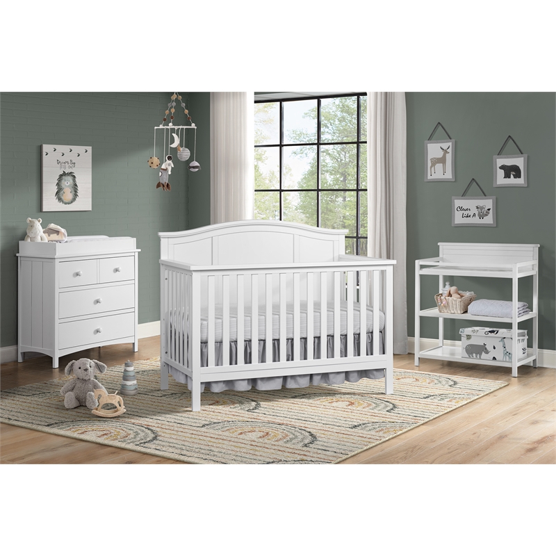 Pemberly Row Wood 4 In 1 Convertible Crib in Snow White Finish
