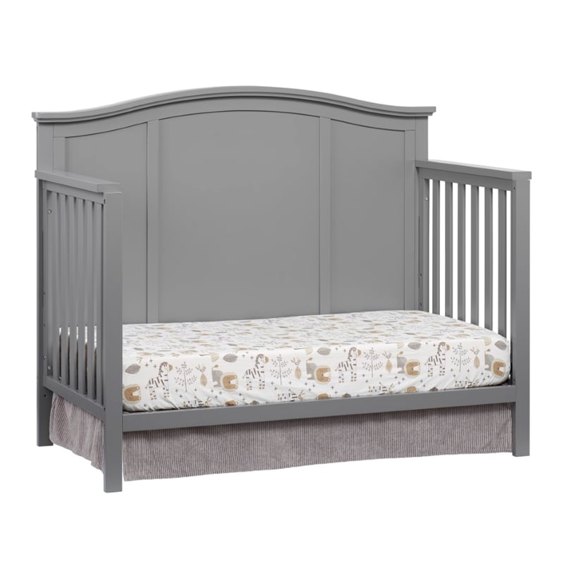 Pemberly Row Wood 4 In 1 Convertible Crib in Dove Gray Finish