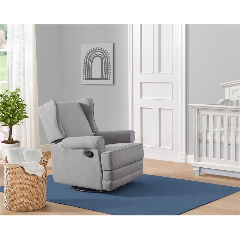 Pemberly Row Wood and Fabric Swivel Glider & Recliner in Gray