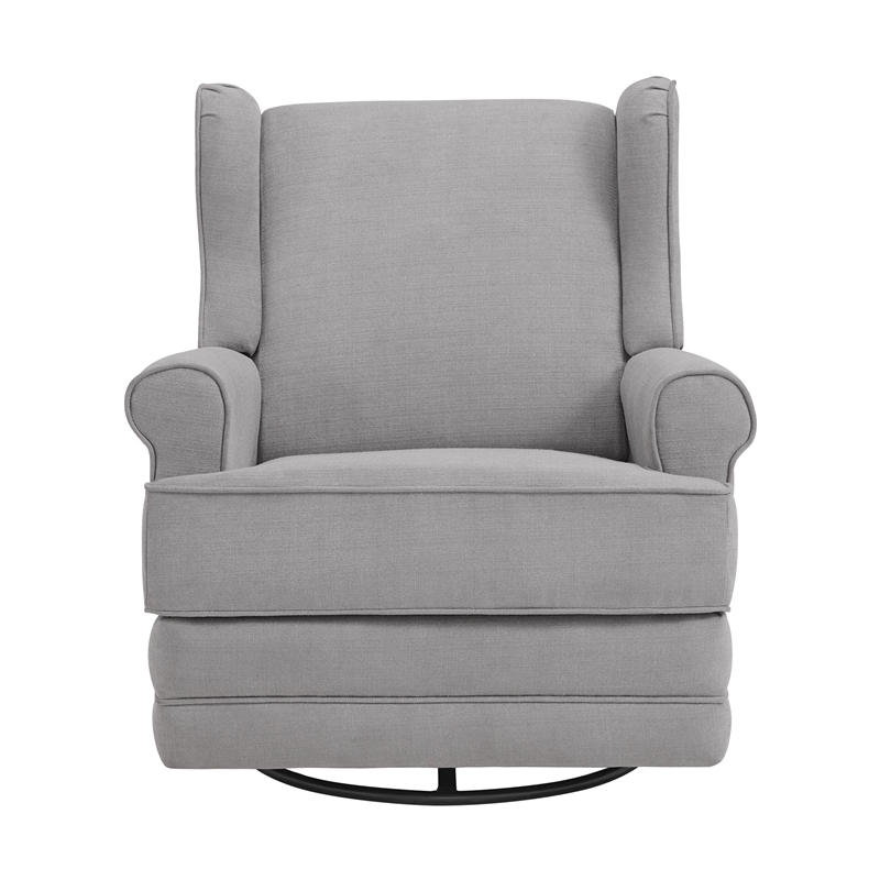 Pemberly Row Wood and Fabric Swivel Glider & Recliner in Gray