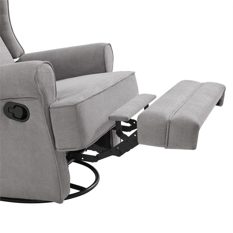 Pemberly Row Wood and Fabric Swivel Glider & Recliner in Gray