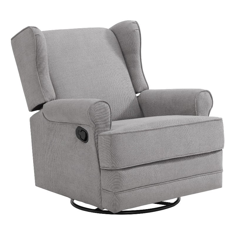 Pemberly Row Wood and Fabric Swivel Glider & Recliner in Gray