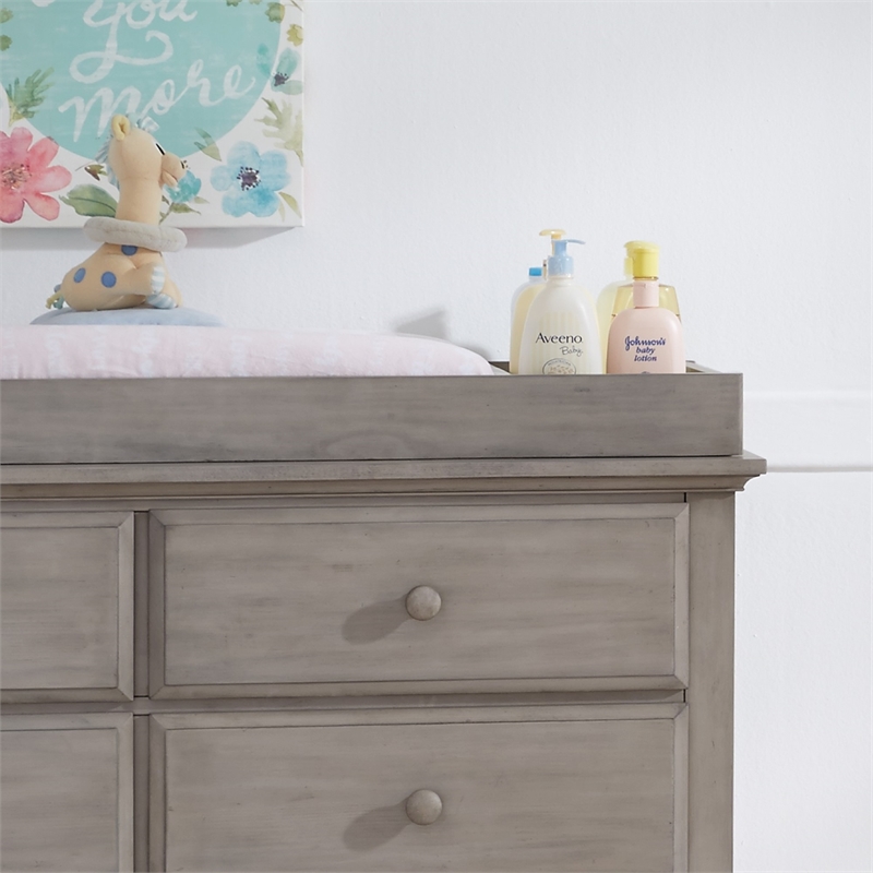 Pemberly Row Modern Wood Changing Topper in Stone Wash Gray Finish
