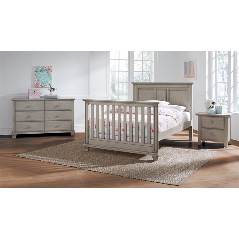 Pemberly Row Wood Full Bed Conversion Kit in Stone Wash Gray Finish