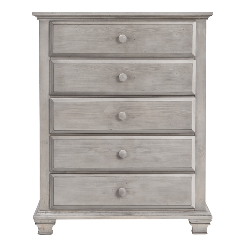 Pemberly Row Modern 5-Drawer Wood Chest in Stone Wash Gray Finish
