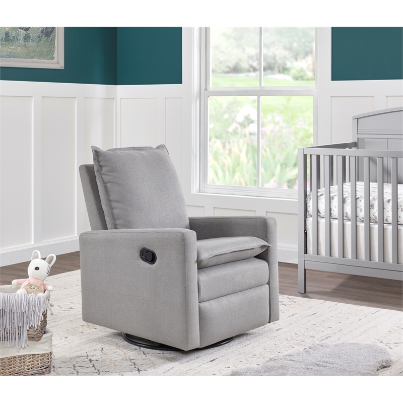 Pemberly Row Wood and Fabric Swivel Glider & Recliner in Gray
