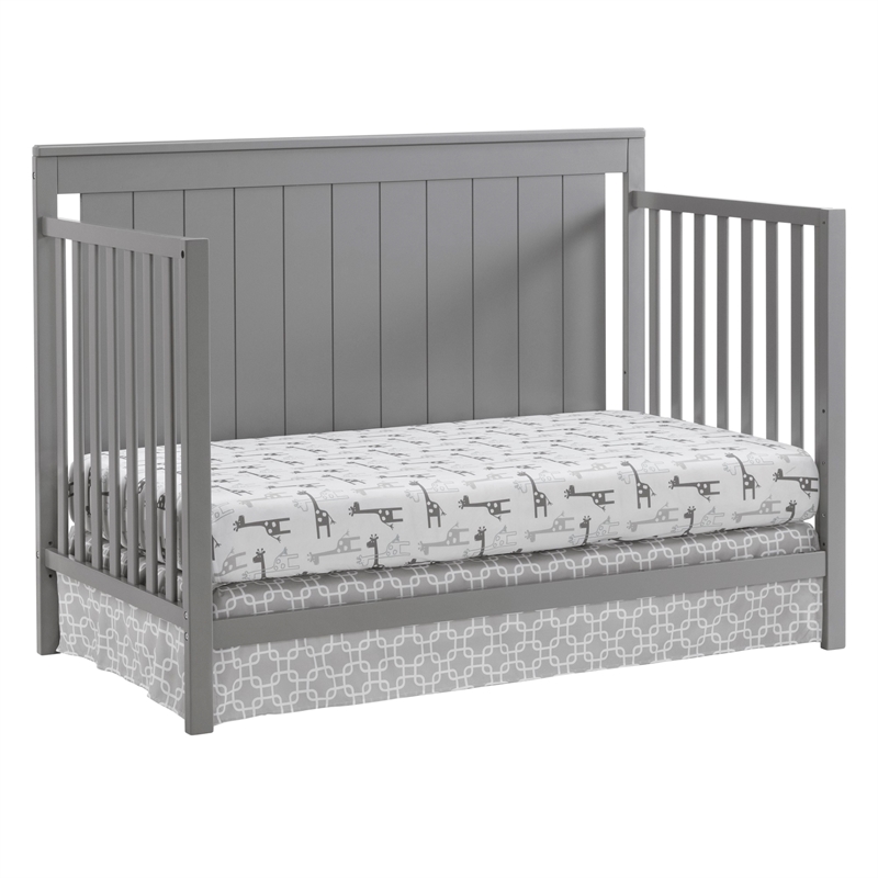 Pemberly Row Wood 4 In 1 Convertible Crib in Dove Gray Finish