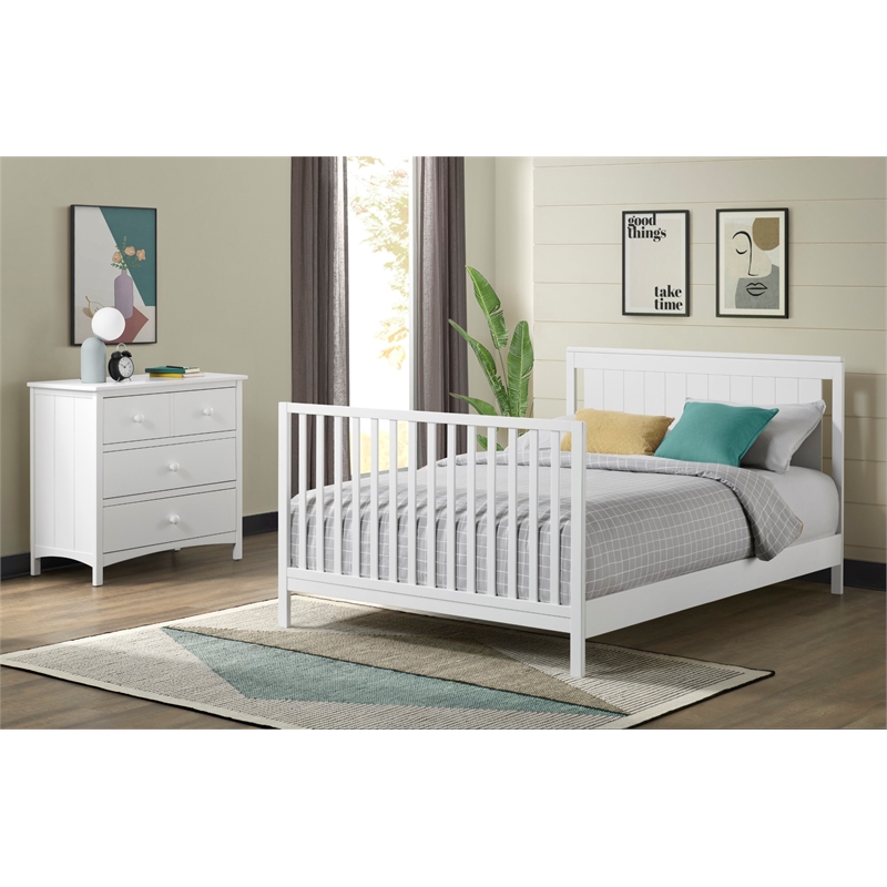 Pemberly Row Wood Full Bed Conversion Kit in Snow White Finish