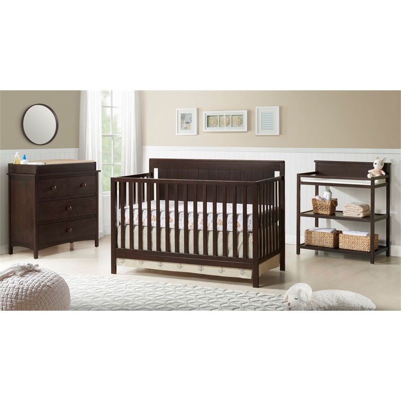 Pemberly Row Wood 4 In 1 Convertible Crib in Espresso Finish