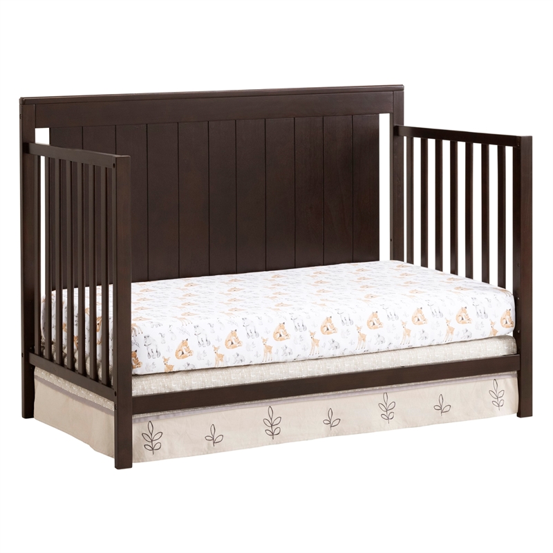 Pemberly Row Wood 4 In 1 Convertible Crib in Espresso Finish