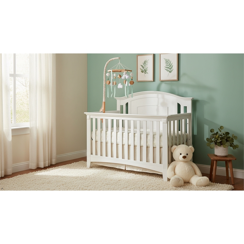 Pemberly Row Modern Wood 4 In 1 Convertible Crib in White Finish