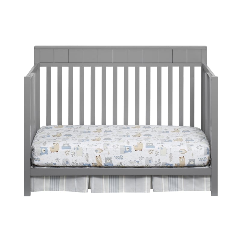 Pemberly Row Wood 4 In 1 Convertible Crib in Dove Gray Finish