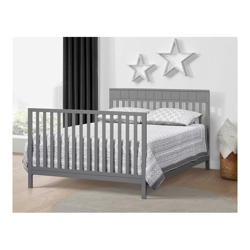 Pemberly Row Wood Full Bed Conversion Kit in Dove Gray Finish
