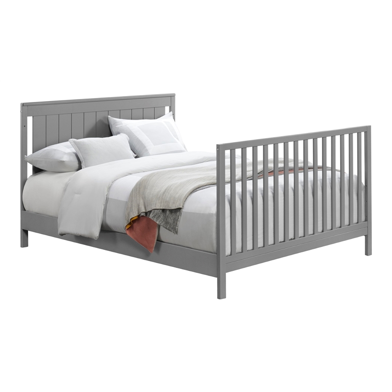 Pemberly Row Wood Full Bed Conversion Kit in Dove Gray Finish