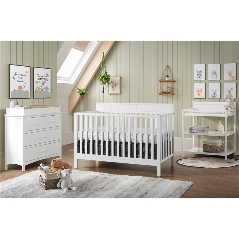 Pemberly Row Wood 4 In 1 Convertible Crib in Snow White Finish