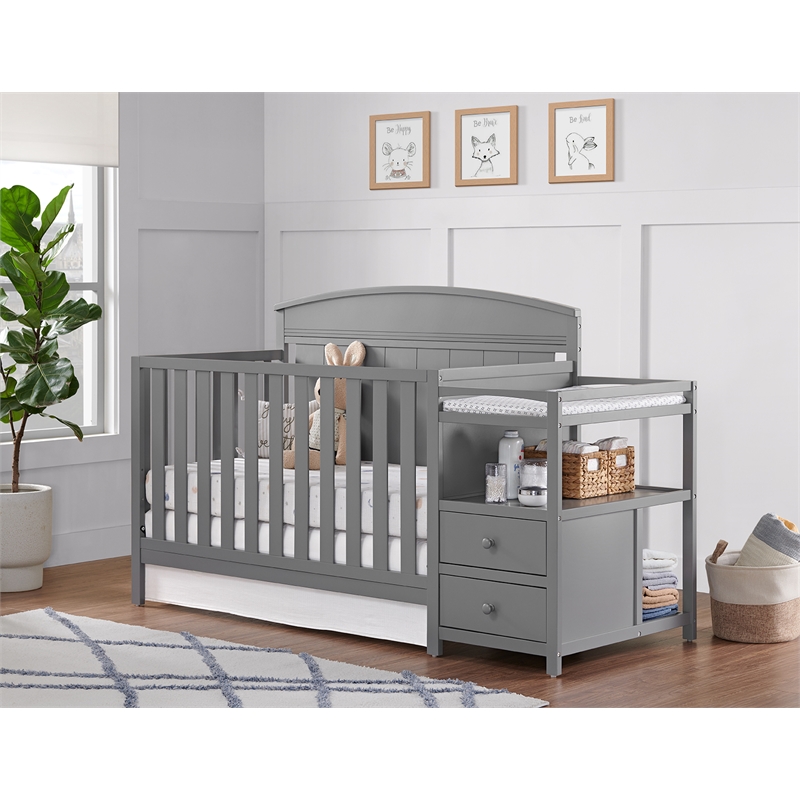 Pemberly Row Wood Crib And Changer Combo in Dove Gray Finish