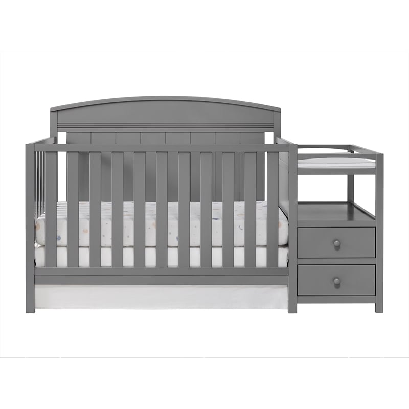 Pemberly Row Wood Crib And Changer Combo in Dove Gray Finish