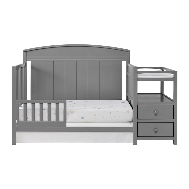 Pemberly Row Wood Crib And Changer Combo in Dove Gray Finish