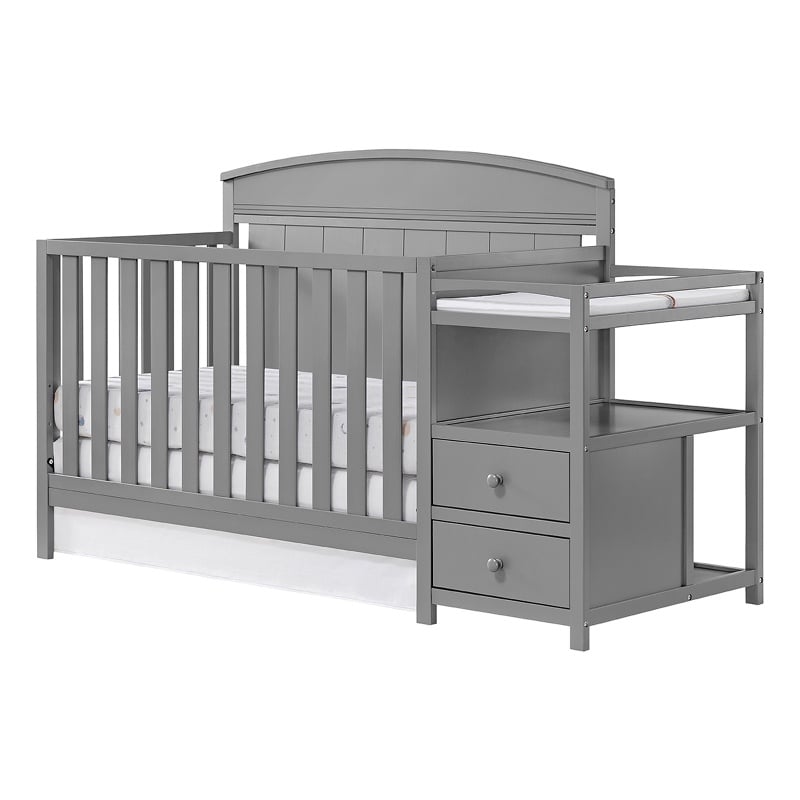 Pemberly Row Wood Crib And Changer Combo in Dove Gray Finish